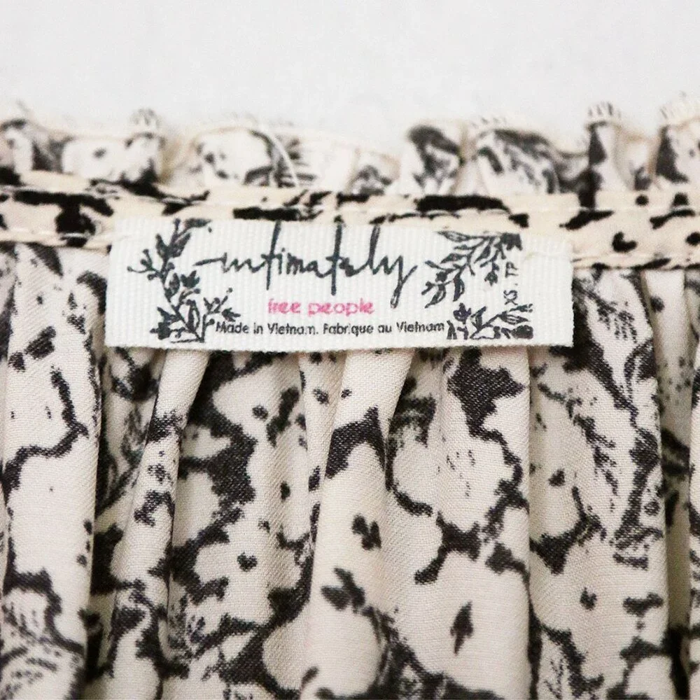 Free People FP Intimately All Tucks Printed Bodysuit XS Long Balloon Sleeves $78